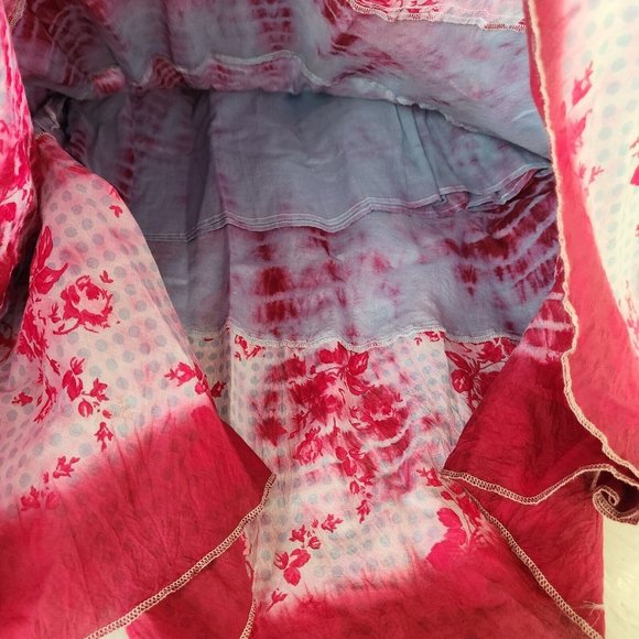 Paisley tiered pink blue dye Maxi Skirt mixed print patchwork - Picture 10 of 13